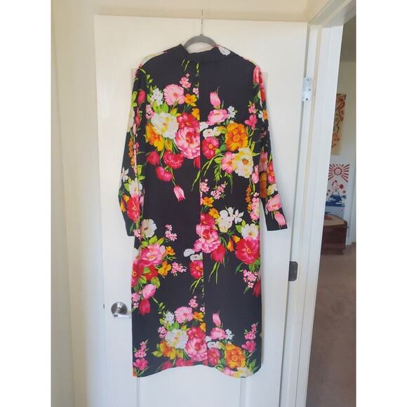 Vintage 70s Vibrant Flower Print Maxi Hostess Collar House Midi Dress, Med/Lrg - Picture 9 of 13